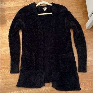 Long black fuzzy cardigan sweater